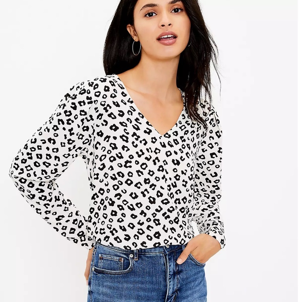 Loft Mixed Media Leopard Print Top